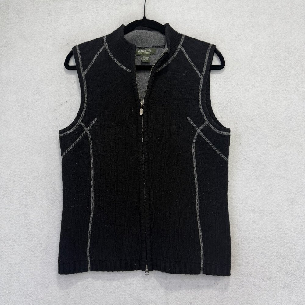 Vintage Eddie Bauer Wool Vest Women’s Black Full Zip Knit M